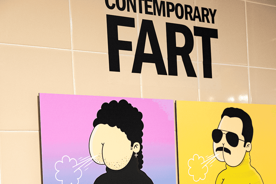 Viva con Agua Kunst: Contemporary FART Toilettengalerie mit witzigen Pop Art Porträts.