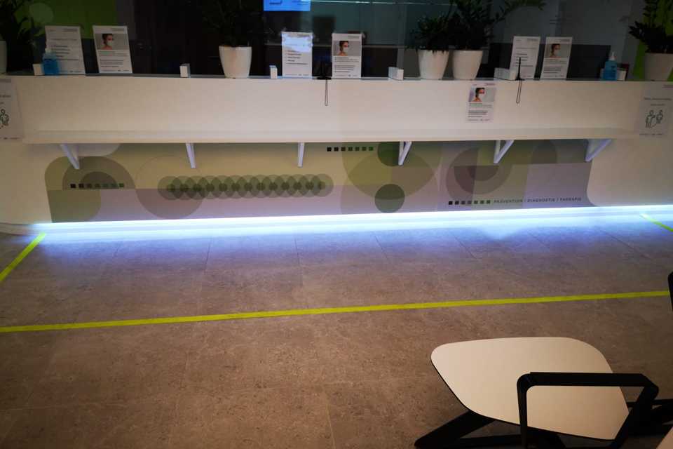SVS INTERIORS: Plakative Wandbeklebung mit Pflanzen und gelben Markierungen. Modernes Innendesign.