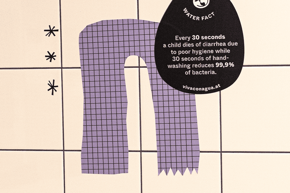 Viva con Agua: Info-Grafik zu Hygiene und Händewaschen. Wasser-Fakt: Alle 30 Sek. stirbt ein Kind an Durchfall.