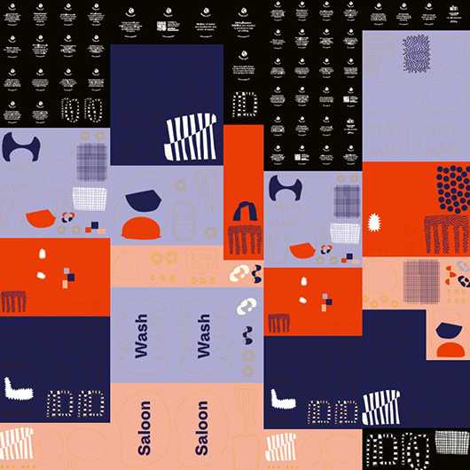 Abstrakte Kunst: Viva con Agua Toiletten-Galerie Herausforderung. Buntes, modernes Design.